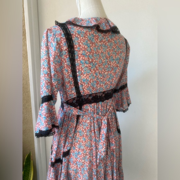 vintage free people floral lace ruffles retro button down mini dress sz 4 - Picture 7 of 15
